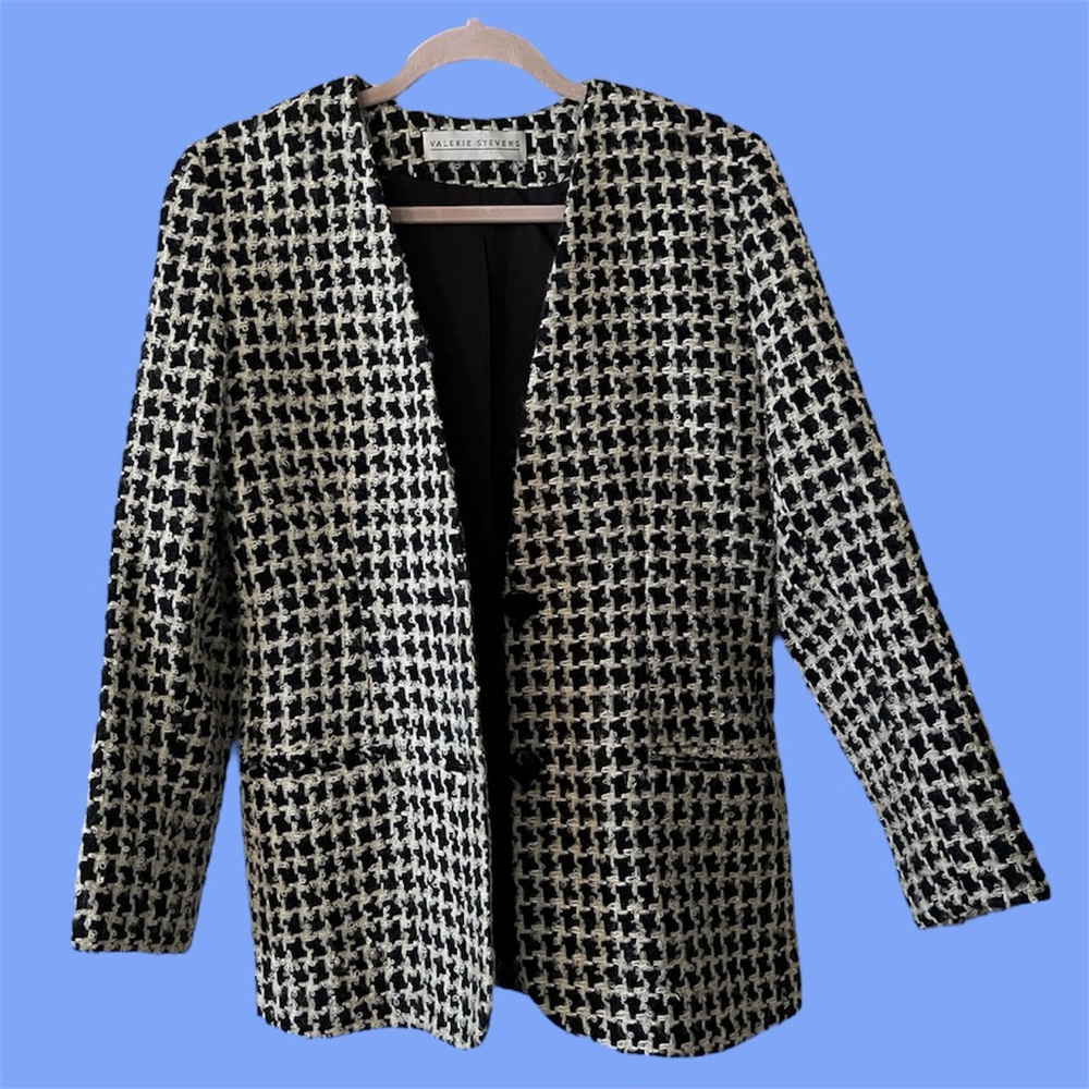 Vintage Valerie Stevens Black and White Houndstooth Women's Jacket